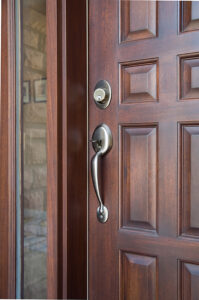 Wooden front door of a home